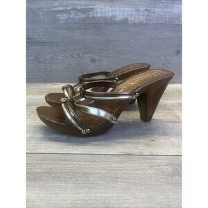 ITALIAN Shoemakers 7.5 Carved Out Wooden Heels Gold Bronze